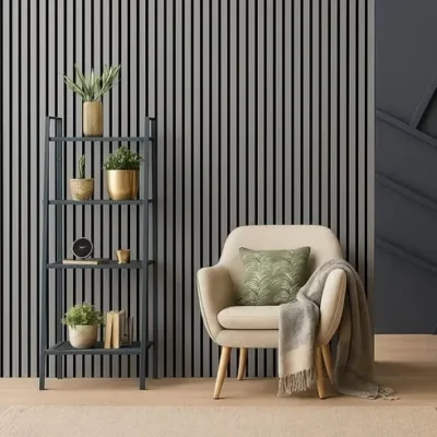 Akusztikus panel szürkés tölgy színben modern falpanel dekoráció