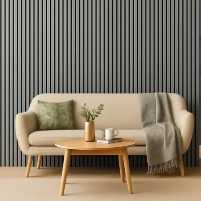 Akusztikus panel szürkés tölgy színben modern falpanel dekoráció