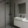 Beton hatású PVC faburkolat a fürdőszobában