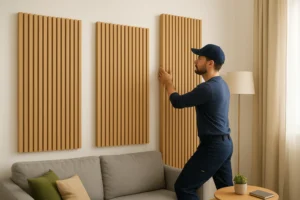 Akusztikai panelek telepítése modern nappaliban