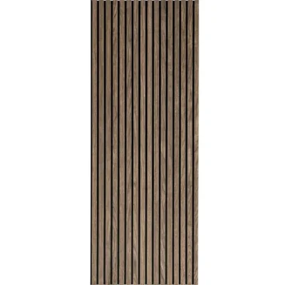 Dió színű lamellás akusztikus falpanel fekete filc hátlapon