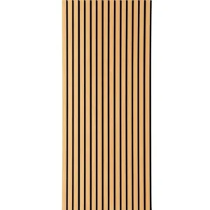 Világos tölgy színű lamellás akusztikus dekorpanel fekete filc hordozórétegen