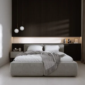 Fekete bordázott Inspira Lux falpanel hálószobai ágyvég dekorációként