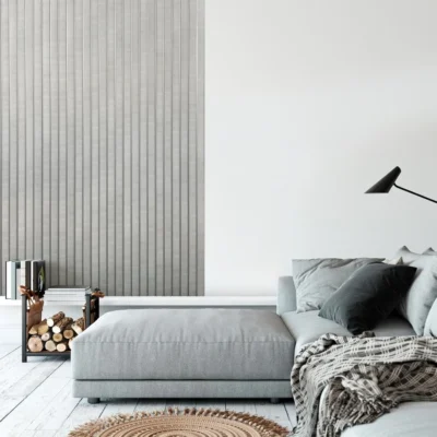 Modern nappali faldekoráció szürke, bordázott Inspira Decora falpanellel