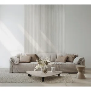 Modern nappali fal dekoráció szürke Inspira Lux falpanellel és berendezéssel