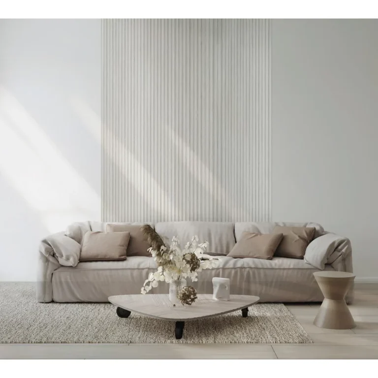 Modern nappali fal dekoráció szürke Inspira Lux falpanellel és berendezéssel