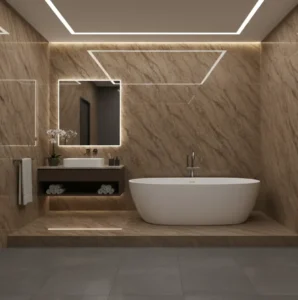 Vízálló barna márvány mintás PVC falpanel fürdőszobai falburkolatként Inspira Bútor