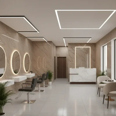 Barna márvány mintás nagyméretű PVC falpanel szépségszalon dekorációként