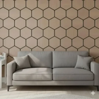 Középbarna akusztikus dizájn falpanel nappali dekorációként a falon